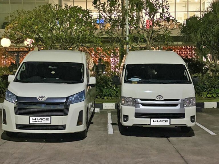 Toyota Hiace Premio parked at tourist spot - Bali Hiace Rental for Group Travel
