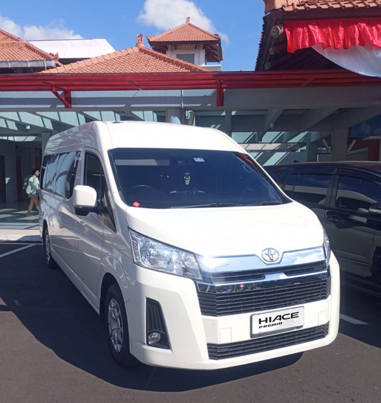 Toyota Hiace Premio van parked at Bali Airport - Hiace Premio Bali Airport Transfer